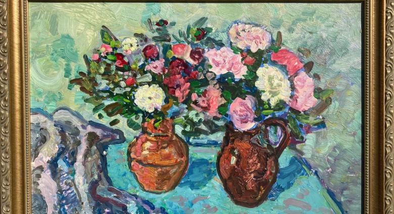 Unknown, Still Life With Bouquets (Ukrainian, signed), 1960-1969, Oil Paint, 10 x 15 in