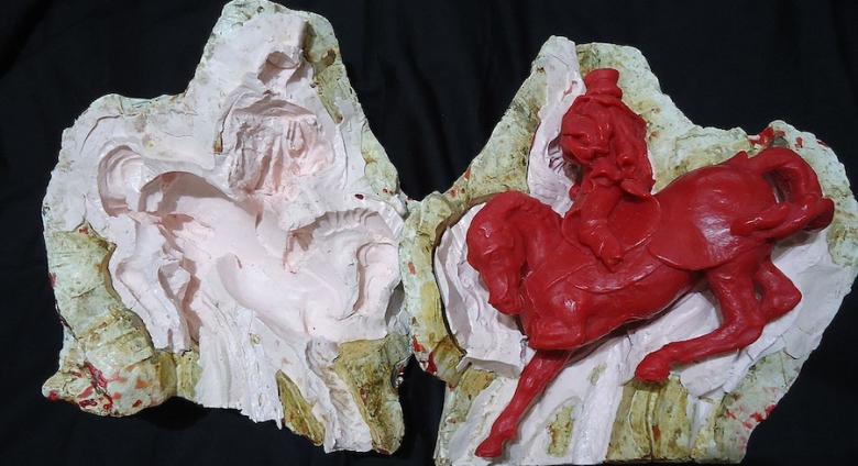 Leonardo da Vinci, Horse and Rider Mold. The mold made directly of Leonardo's equestrian beeswax model. License