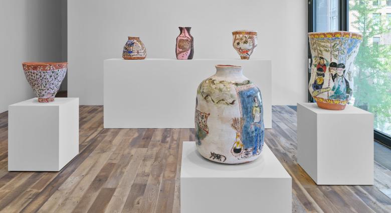 Installation view, ‘Jennifer Rochlin. Paintings on Clay,’ Hauser & Wirth New York, 22nd Street, 2 May 2024 – 12 July 2024. © Jennifer Rochlin