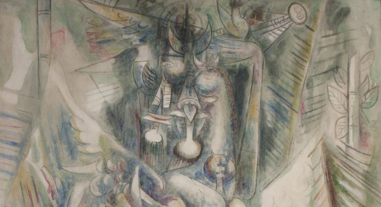 Wifredo Lam, Hermès Trismégiste, 1945. Oil on canvas. 63 × 50 in (160 × 127 cm).