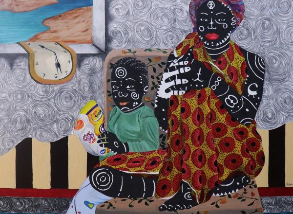 Kelechi Nwaneri painting of two figures in a chair with water at their feet