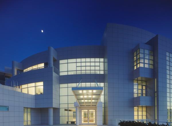 Getty Research Institute at night with moon