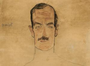 Egon Schiele, Dr. von Graff, 1910, pencil, charcoal, and wash on paper, cropped. Private Collection