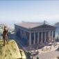Image of Assassin’s Creed: Odyssey’s reconstruction of the Athenian Akropolis ca. 431-422 BCE. The famous Parthenon is visible, as well as the ancient Athenian landscape beyond it. 